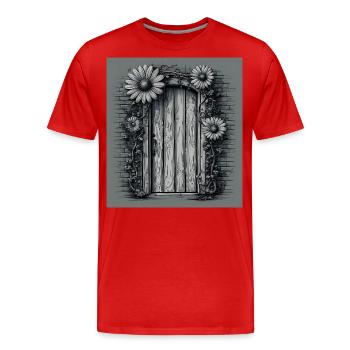 Doors Tee Texture Vintage Brickwork Wooden Door - Men's Premium Organic T-Shirt - red - Front - Damien (186cm)
