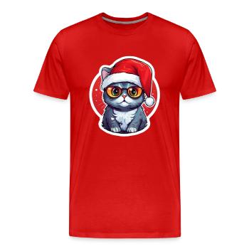Noël chat - T-shirt bio Premium Homme - rouge - Devant - Damien (186cm)