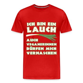 Lauch für Veganerin geeignet zum vernaschen - Männer Premium Bio T-Shirt - Rot - Vorne - Damien (186cm)