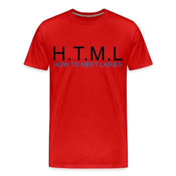 HTML - HOW TO MEET LADIES - Men's Premium Organic T-Shirt - red - Front - Damien (186cm)