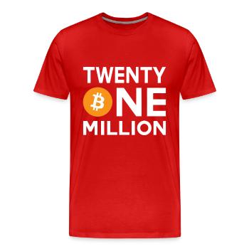 Bitcoin Vingt et un millions - T-shirt bio Premium Homme - rouge - Devant - Damien (186cm)