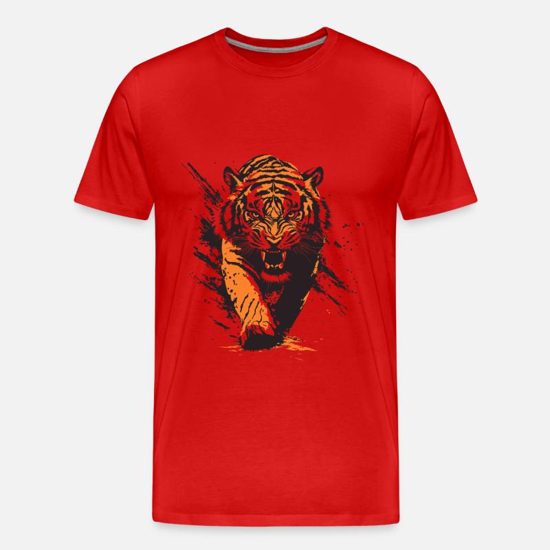 Fauchender Tiger - Männer Premium Bio T-Shirt - Rot