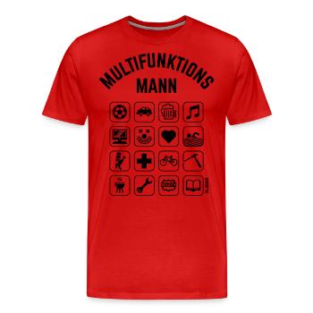 Multifunktions Mann (16 Icons / Smartphone / PNG) - Männer Premium Bio T-Shirt - Rot - Vorne - Damien (186cm)