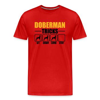Doberman Tricks - Männer Premium Bio T-Shirt - Rot - Vorne - Damien (186cm)