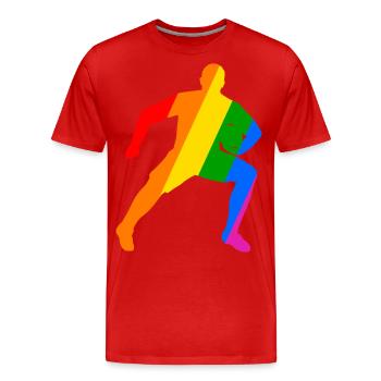 La puissance du rugby dans l’arc-en-ciel - T-shirt bio Premium Homme - rouge - Devant - Damien (186cm)