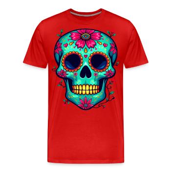 Crâne en sucre sarcelle – Artistic Dia de los Muertos - T-shirt bio Premium Homme - rouge - Devant - Damien (186cm)