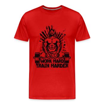 Work Hard / Train Harder - Men's Premium Organic T-Shirt - red - Front - Damien (186cm)
