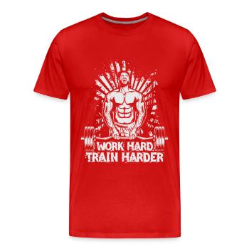 Work Hard / Train Harder - Men's Premium Organic T-Shirt - red - Front - Damien (186cm)