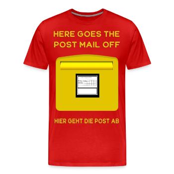 Here goes the post mail off. Hier geht die Post ab - Männer Premium Bio T-Shirt - Rot - Vorne - Damien (186cm)