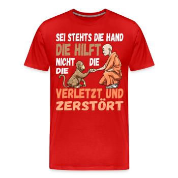 Helfende Hand Helfen Affe Mönch Nächstenliebe - Männer Premium Bio T-Shirt - Rot - Vorne - Damien (186cm)