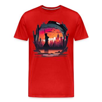 New York City Skyline Sonnenuntergang Hitze - Männer Premium Bio T-Shirt - Rot - Vorne - Damien (186cm)