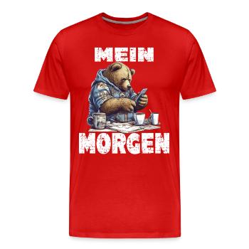 Mein Morgen Bär Zeitung Lesen - Männer Premium Bio T-Shirt - Rot - Vorne - Damien (186cm)