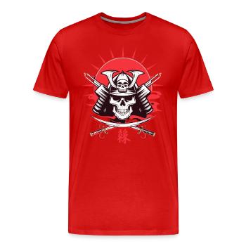 Mysteriöser Ninja-Krieger roten Sonnenuntergang - Männer Premium Bio T-Shirt - Rot - Vorne - Damien (186cm)