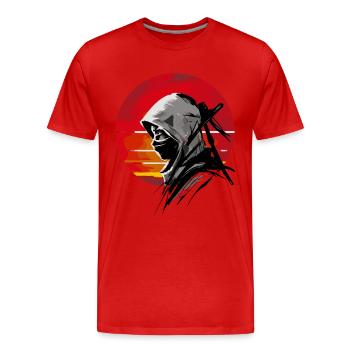 Mysteriöser Ninja-Krieger roten Sonnenuntergang - Männer Premium Bio T-Shirt - Rot - Vorne - Damien (186cm)