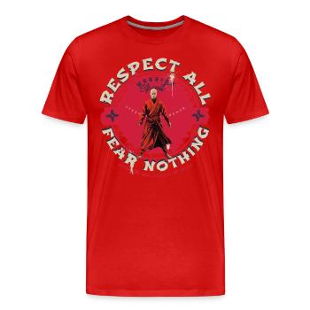 Mysteriöser Ninja-Krieger Respect All für einen - Männer Premium Bio T-Shirt - Rot - Vorne - Damien (186cm)