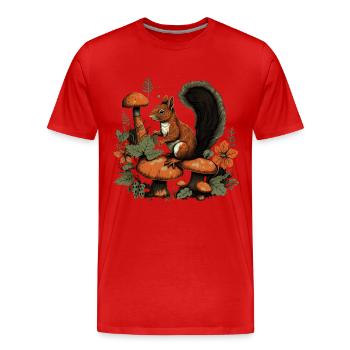 Herbst Eichhörnchen auf Orange Pilz Wald Szene - Männer Premium Bio T-Shirt - Rot - Vorne - Damien (186cm)