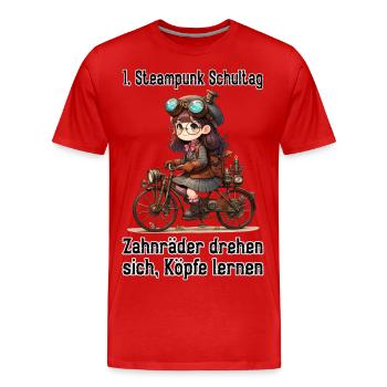 Erster Steampunk Schultag - Männer Premium Bio T-Shirt - Rot - Vorne - Damien (186cm)