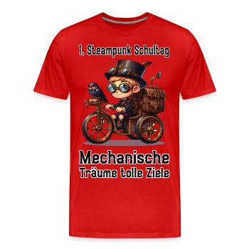 Erster Steampunk Schultag - Männer Premium Bio T-Shirt - Rot - Vorne - Damien (186cm)