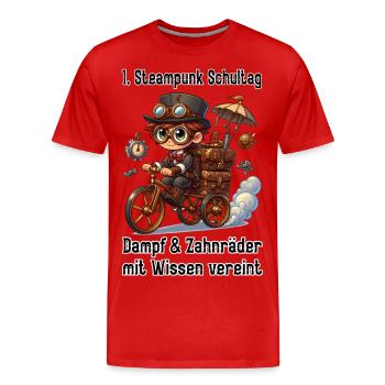 Erster Steampunk Schultag - Männer Premium Bio T-Shirt - Rot - Vorne - Damien (186cm)