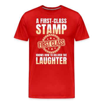 Lustige Briefmarken Briefmarkensammlung Humor - Männer Premium Bio T-Shirt - Rot - Vorne - Damien (186cm)