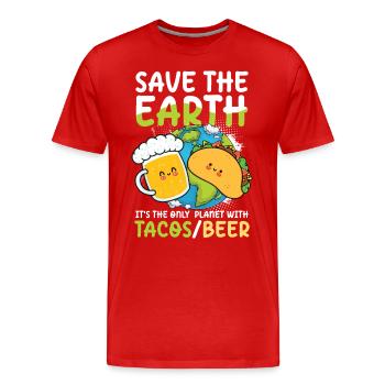 Save The Planet Tacos and Beer - Männer Premium Bio T-Shirt - Rot - Vorne - Damien (186cm)