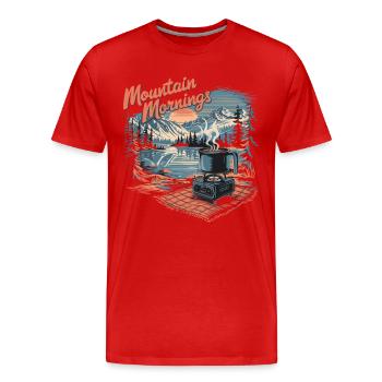 Morning in the mountains, picnic at the lake with - Men's Premium Organic T-Shirt - red - Front - Damien (186cm)