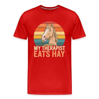Mein Therapeut Frisst Heu Pferd Retro Design - Männer Premium Bio T-Shirt - Rot - Vorne - Damien (186cm)
