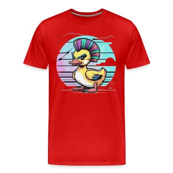 Punk duck avec mohawk arc-en-ciel devant - T-shirt bio Premium Homme - rouge - Devant - Damien (186cm)