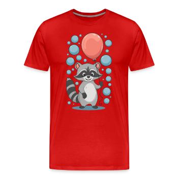 Cheerful raccoon with balloon and bubbles - Men's Premium Organic T-Shirt - red - Front - Damien (186cm)