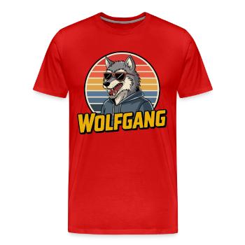 Wolfgang Wolf Style rétro avec lunettes de soleil - T-shirt bio Premium Homme - rouge - Devant - Damien (186cm)