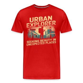 Explorateur urbain Beauté dans des endroits inattendus - T-shirt bio Premium Homme - rouge - Devant - Damien (186cm)