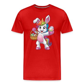 Buntes Einhorn Mit Ostereiern Im Korb - Männer Premium Bio T-Shirt - Rot - Vorne - Damien (186cm)