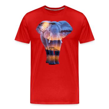 Elefant Afrikanischer Sonnenuntergang Savanne - Männer Premium Bio T-Shirt - Rot - Vorne - Damien (186cm)