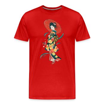 Geisha japonaise traditionnelle à motif floral - T-shirt bio Premium Homme - rouge - Devant - Damien (186cm)