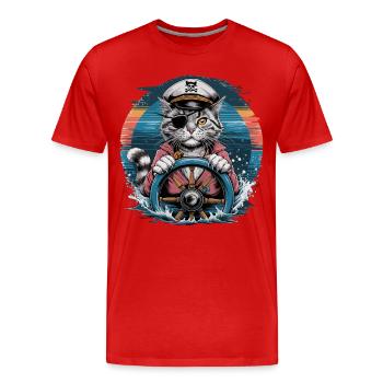 Capitaine Chat avec Chapeau de Pirate au Volant en - T-shirt bio Premium Homme - rouge - Devant - Damien (186cm)