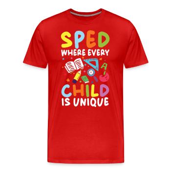 Une éducation spécialisée où chaque enfant est unique - T-shirt bio Premium Homme - rouge - Devant - Damien (186cm)
