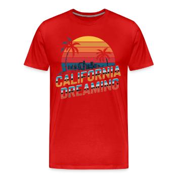 Californie Rêver Coucher de soleil Palmiers Horizon - T-shirt bio Premium Homme - rouge - Devant - Damien (186cm)