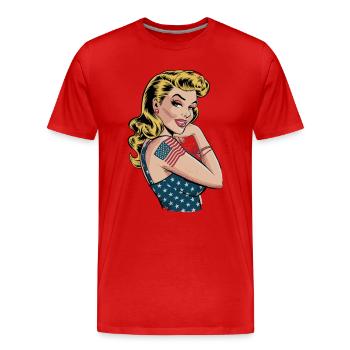 Vintage Americana Pin-Up with Flag Motif and - Men's Premium Organic T-Shirt - red - Front - Damien (186cm)