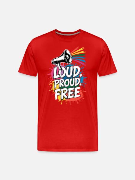 Loud, Proud, Free Megafon Regenbogen - Männer Premium Bio T-Shirt - Rot
