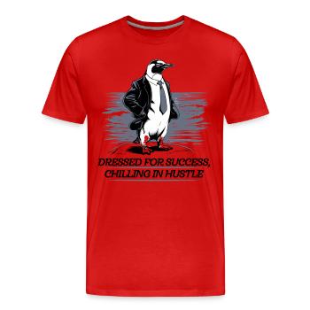 Best Dressed Penguin Läuft Im Büro - Männer Premium Bio T-Shirt - Rot - Vorne - Damien (186cm)