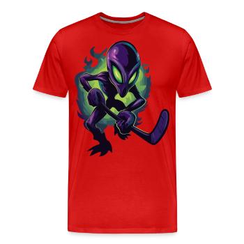 Alien Hockey Player – Sci-Fi Sports Crossover Art - Men's Premium Organic T-Shirt - red - Front - Damien (186cm)