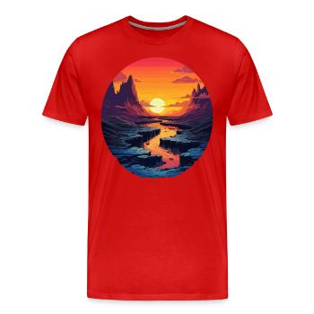 Sonnenuntergang über Fluss und Berge im - Männer Premium Bio T-Shirt - Rot - Vorne - Damien (186cm)