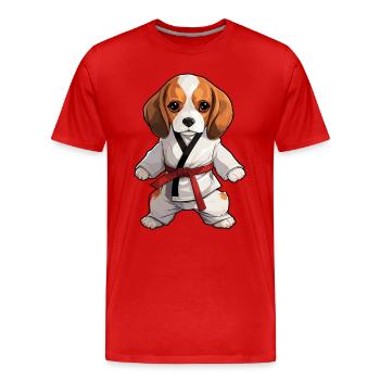 Karaté Beagle : Chien mignon en tenue de combat - T-shirt bio Premium Homme - rouge - Devant - Damien (186cm)