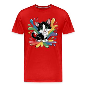 Süßes Kätzchen mit Regenbogenfarben - Männer Premium Bio T-Shirt - Rot - Vorne - Damien (186cm)