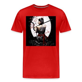 Kriegerische Samurai Kunst mit Kirschblüten und - Männer Premium Bio T-Shirt - Rot - Vorne - Damien (186cm)