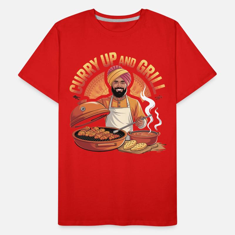 Curry Up et Grill BBQ Inde Cuisson T-shirt bio Premium Homme