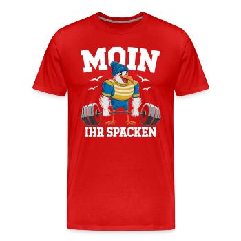 Moin Ihr Spacken Lustige Möwe Gewichtheben - Männer Premium Bio T-Shirt - Rot - Vorne - Damien (186cm)