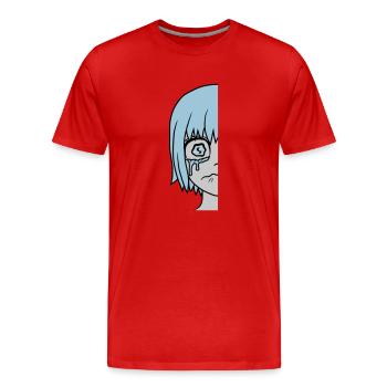 Half sad girl face - Men's Premium Organic T-Shirt - red - Front - Damien (186cm)
