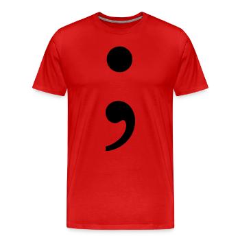 Point-virgule - T-shirt bio Premium Homme - rouge - Devant - Damien (186cm)
