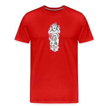 Trois singes - T-shirt bio Premium Homme - rouge - Devant - Damien (186cm)